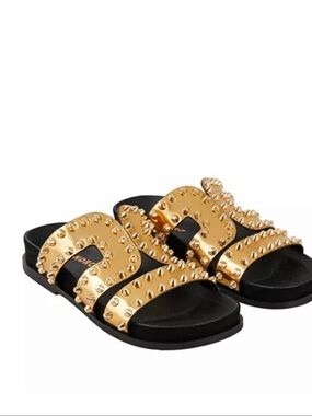 Sandro Gold Studded Sandals